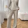 Ribbed Round Neck Long Sleeve Pajama Set
