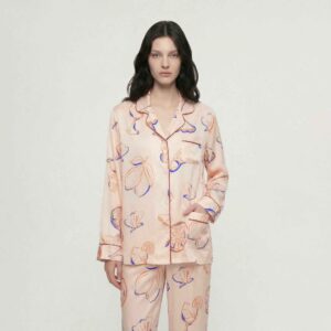 Rayon Printed Cardigan Long Sleeve Pajama Set