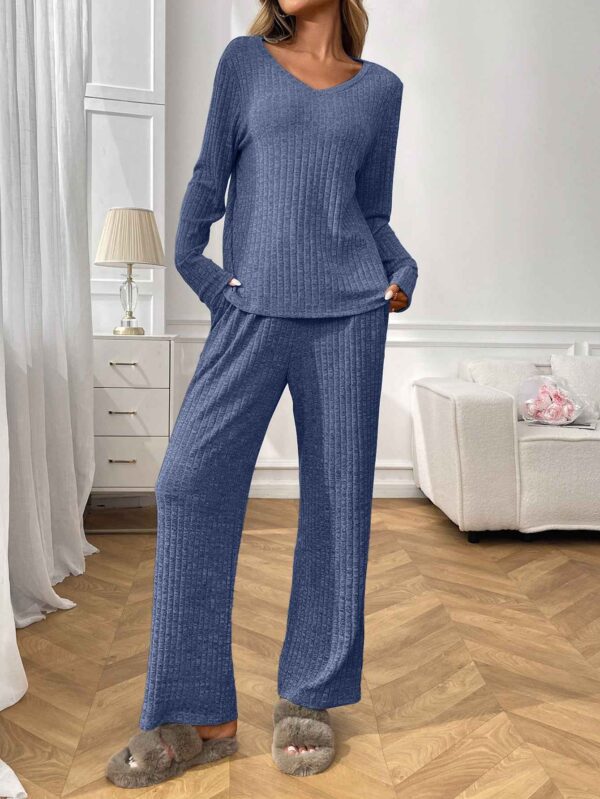 Ribbed Round Neck Long Sleeve Pajama Set