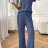 afeaf340 12357a7d 0e6c 4e6f a311 310b70c576b1.jpg Ribbed Round Neck Short Sleeve Long Pants Set-Blue