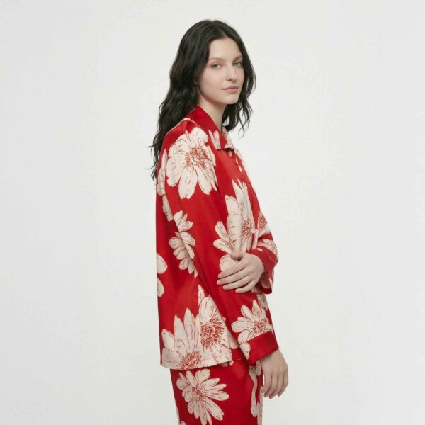 Rayon Turn-Down Collar Cardigan Long Sleeve Pajama Set