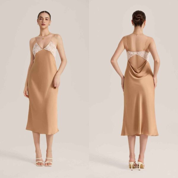 Lace Splice Backless Satin Camisole Nightgown