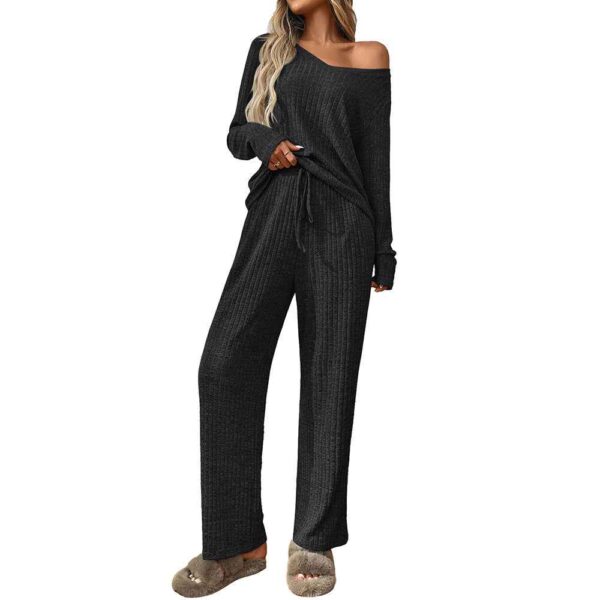 Ribbed Round Neck Long Sleeve Pajama Set