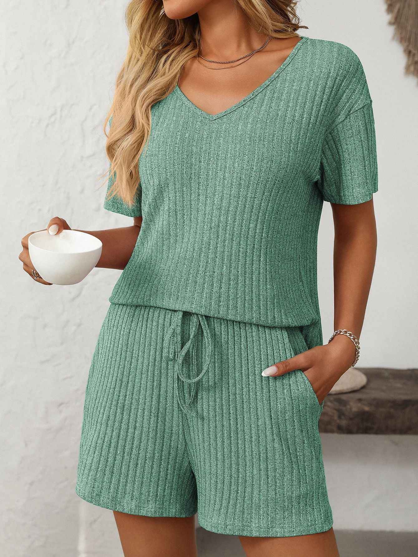 Ribbed Short Sleeve Loungewear Set