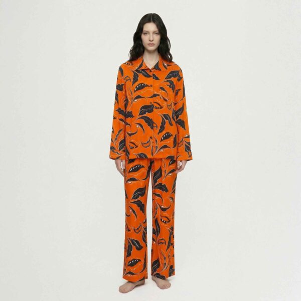 Rayon Turn-Down Collar Cardigan Long Sleeve Pajama Set