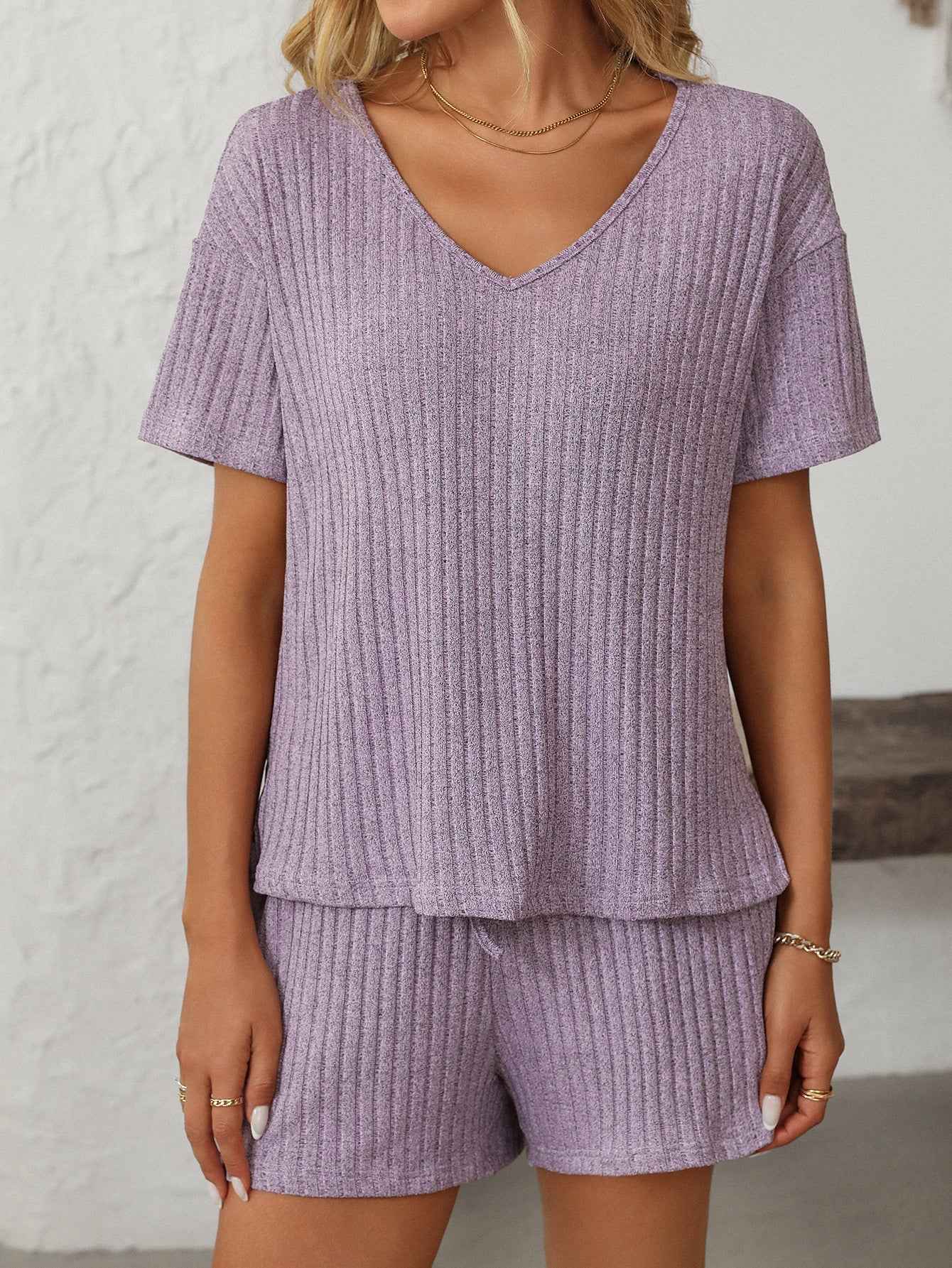 Ribbed Short Sleeve Loungewear Set