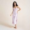 Ice Silk Bow Slit Long Camisole Nightgown