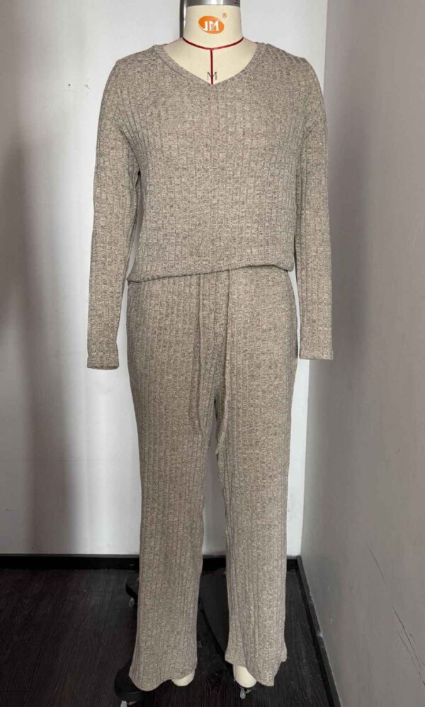 Ribbed Round Neck Long Sleeve Pajama Set