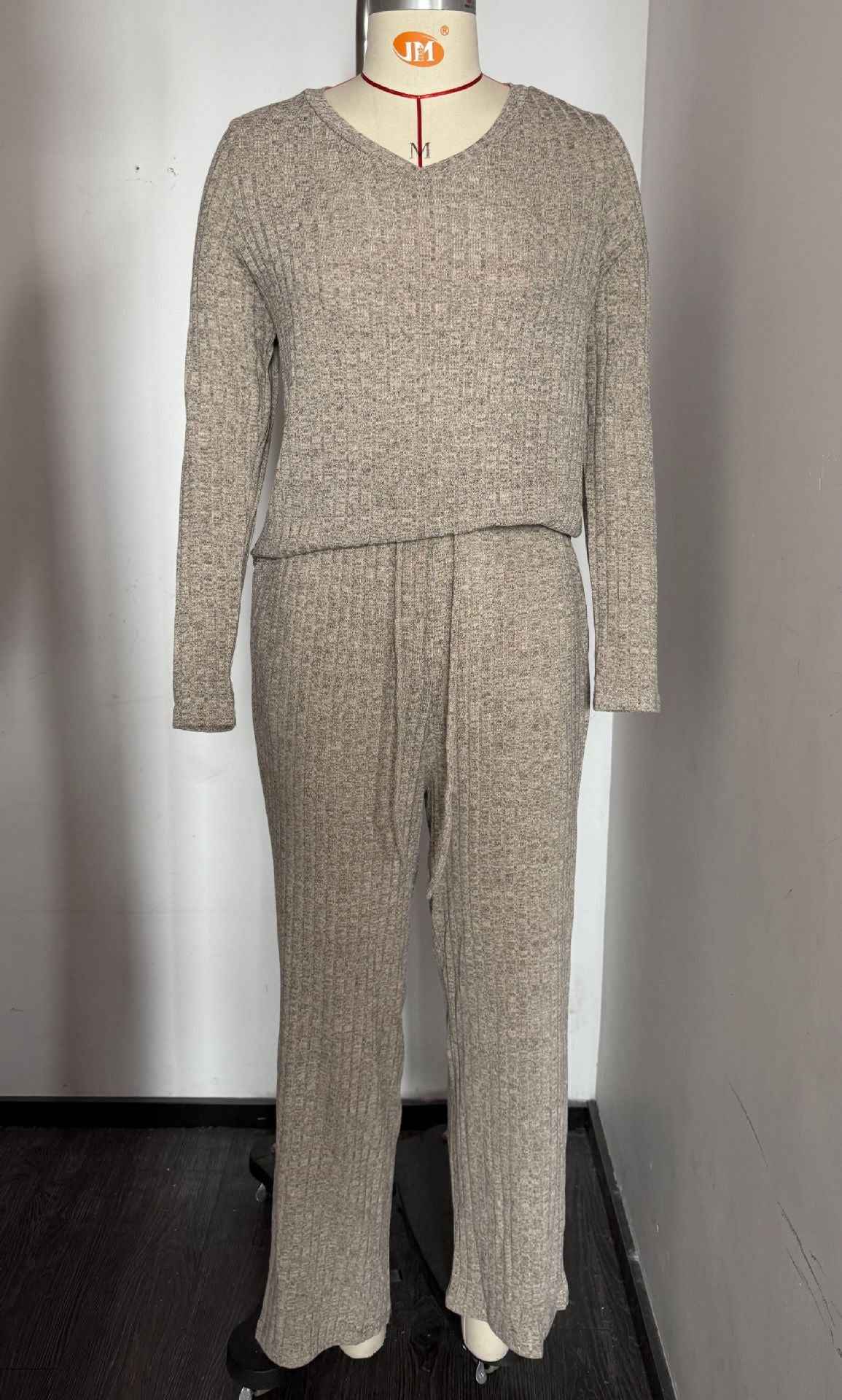 Ribbed Round Neck Long Sleeve Pajama Set