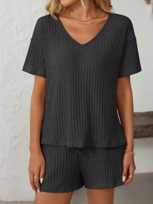 Ribbed Short Sleeve Loungewear Set