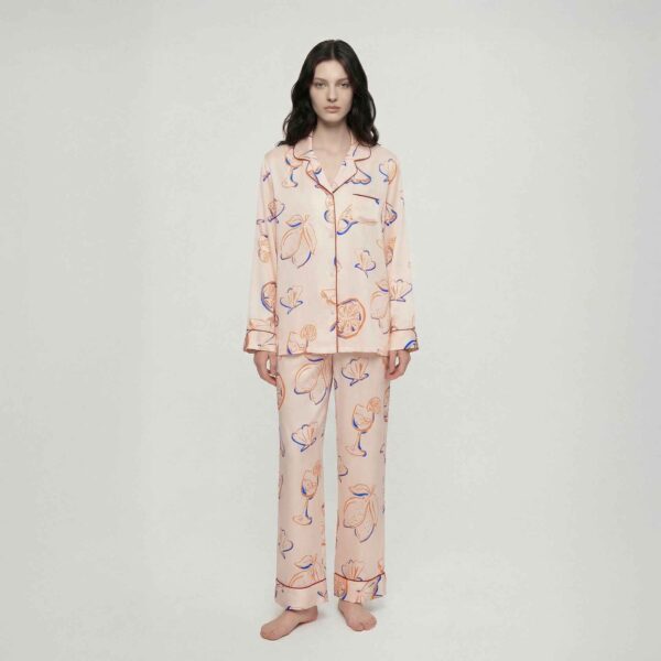 Rayon Printed Cardigan Long Sleeve Pajama Set