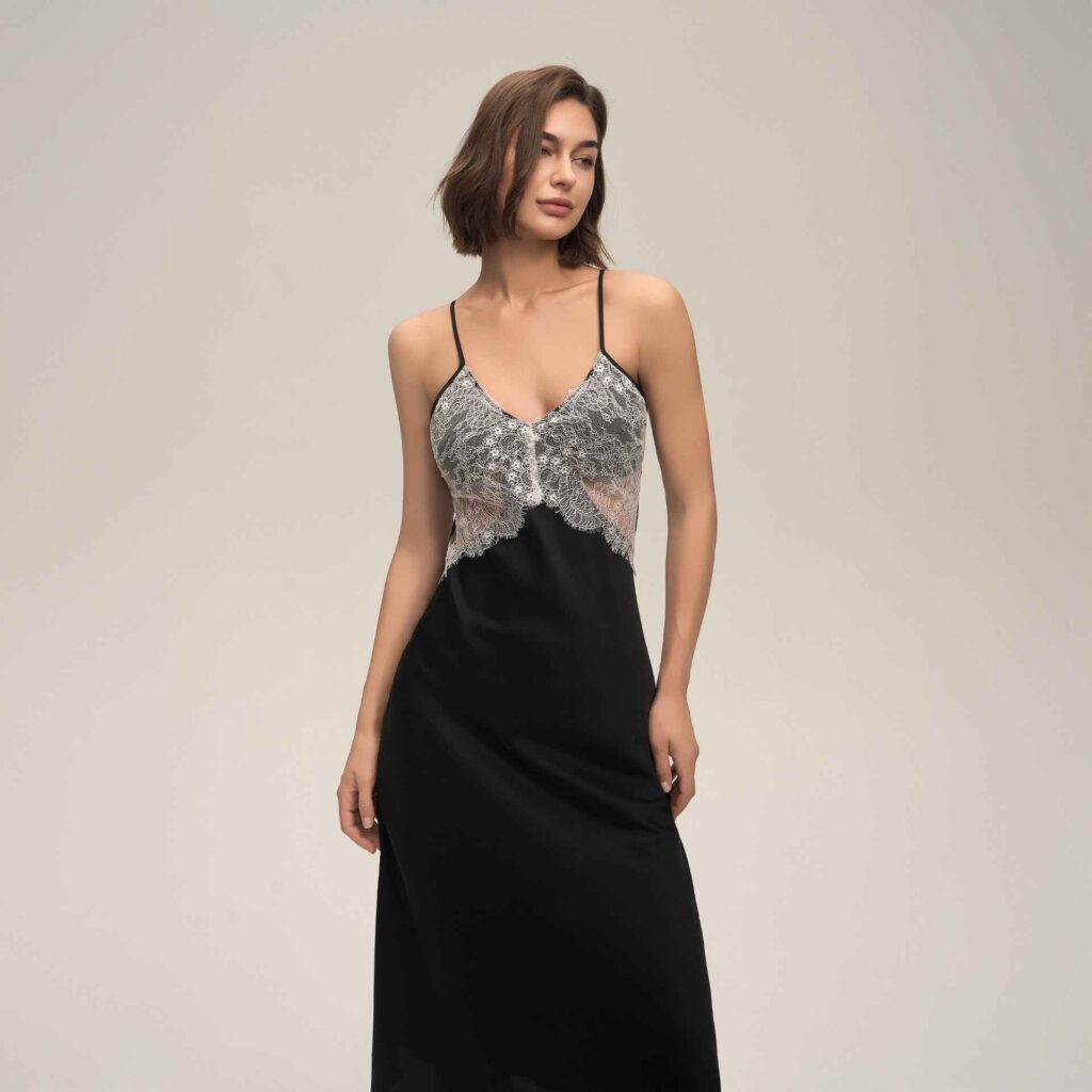 Lace Splice Backless Camisole Long Nightgown