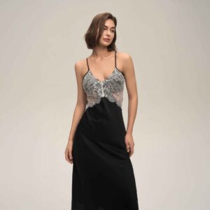 Lace Splice Backless Camisole Long Nightgown