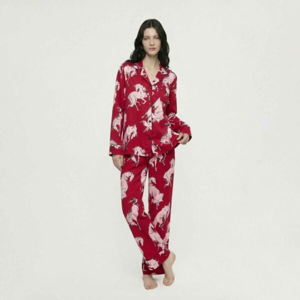 Rayon Printed Cardigan Long Sleeve Pajama Set
