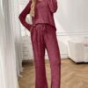 Ribbed Round Neck Long Sleeve Pajama Set