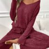 Ribbed Round Neck Long Sleeve Pajama Set
