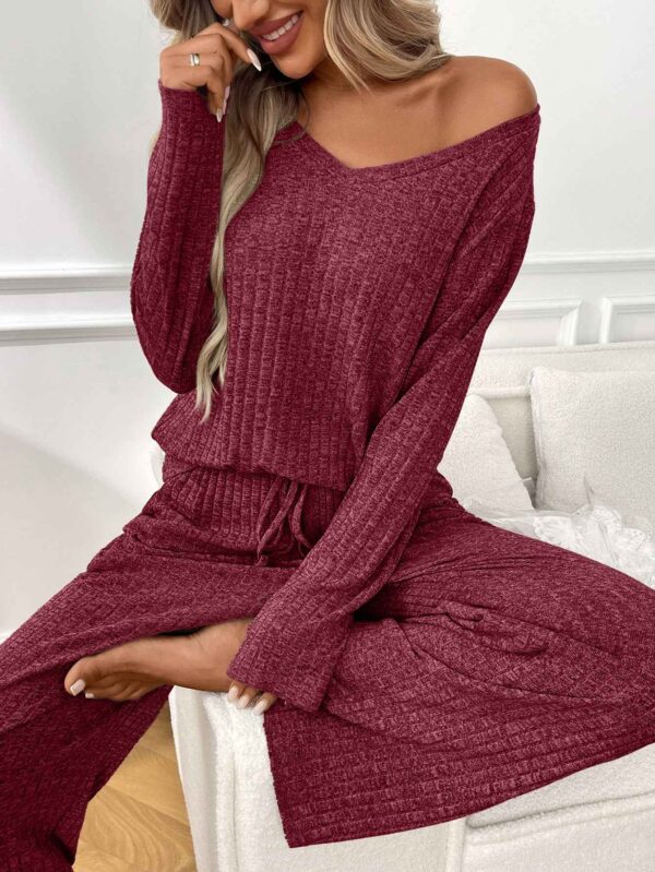 Ribbed Round Neck Long Sleeve Pajama Set