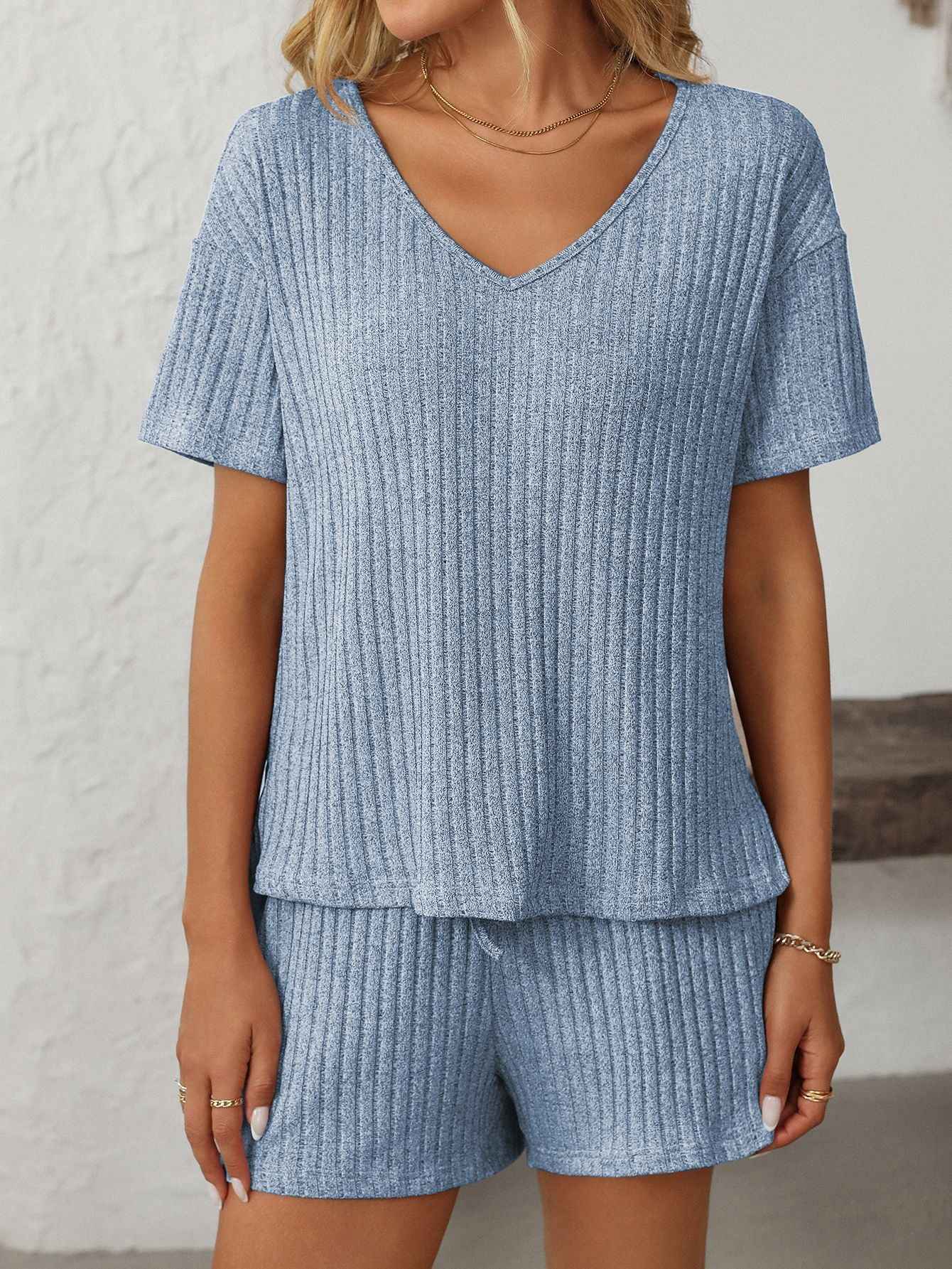 Ribbed Short Sleeve Loungewear Set