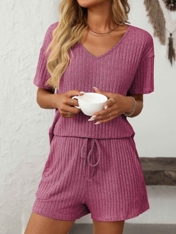 Ribbed Short Sleeve Loungewear Set