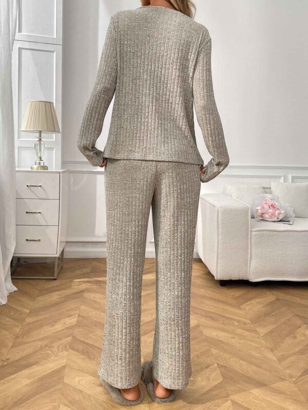Ribbed Round Neck Long Sleeve Pajama Set