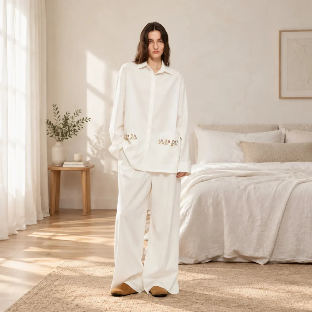 Ivory embroidered pajama set from the KUKUCO new arrivals collection