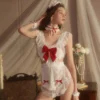 Ruffle Bow Lace Set - White