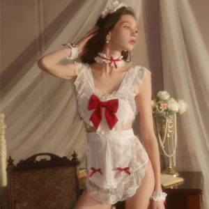 Ruffle Bow Lace Set - White