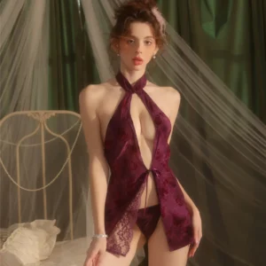 Burgundy Satin Lace Teddy - Burgundy