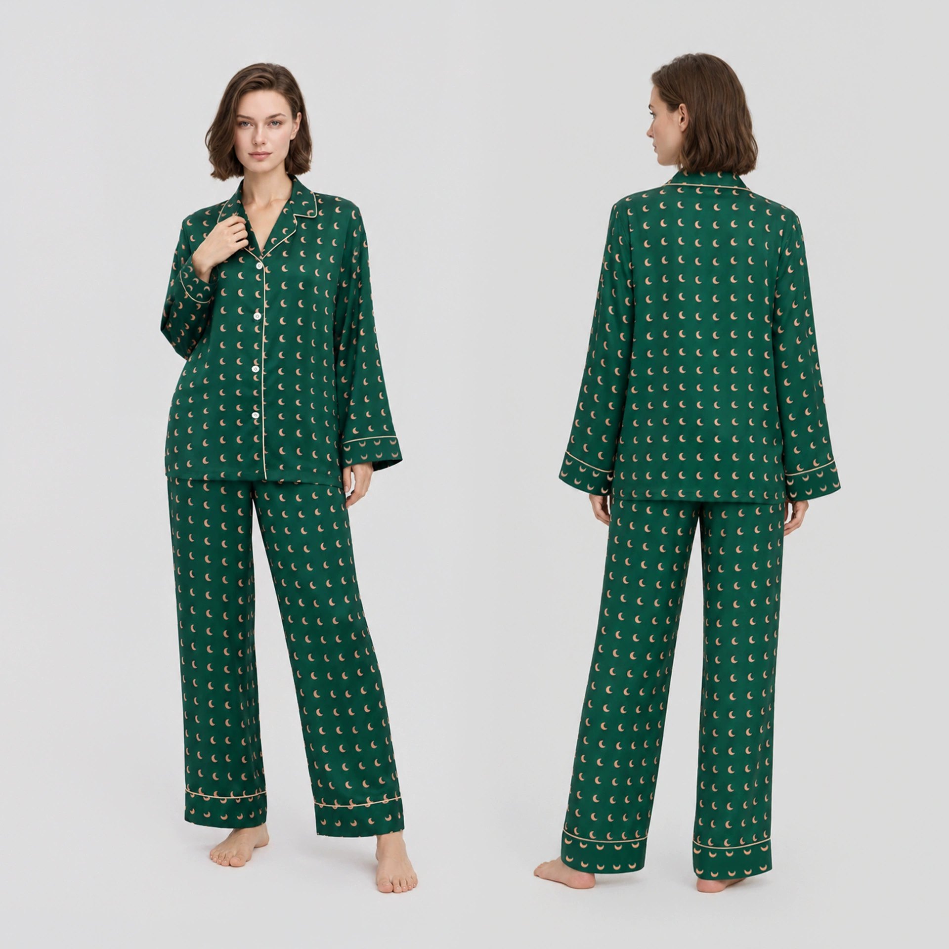 Dark green pajama set with moon print