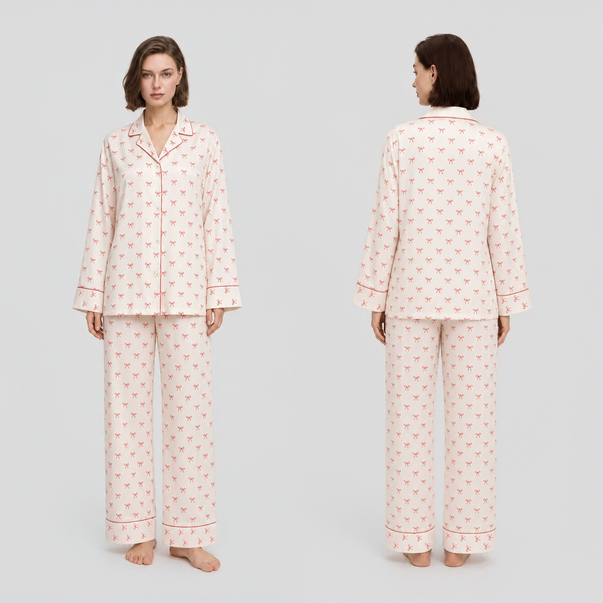 Pajama set with red bow print